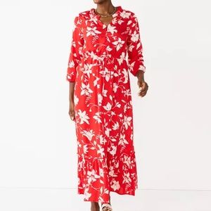 NWT Croft & Barrow Three Quarter Sleeve Ruffle Hem Maxi Dress petite M